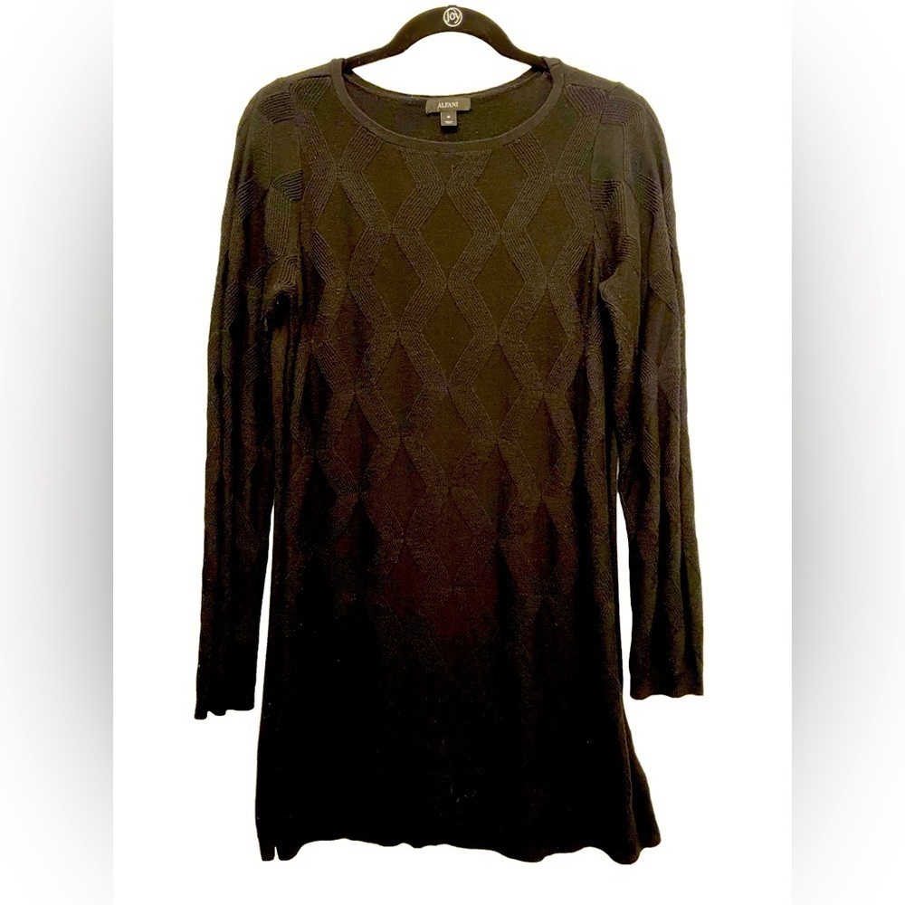 Alfani Women's Front Diamond-Stitch Tunic Black Sweater Women’s Size Medium